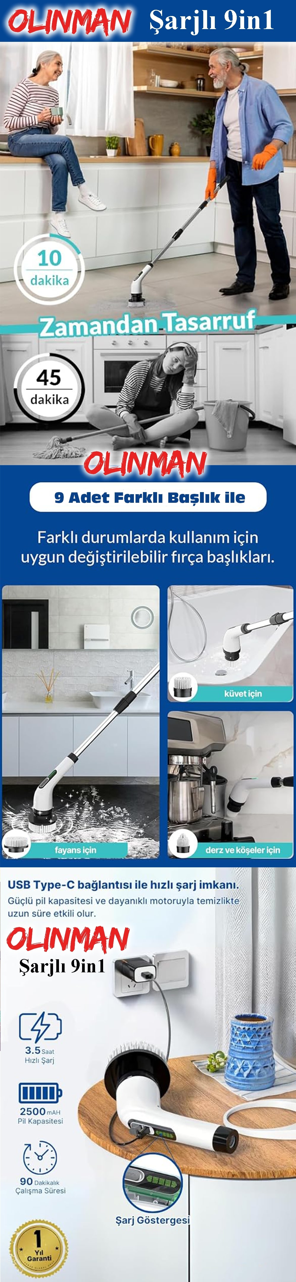 Olinman 9'u 1 Arada Döner Temizleyici